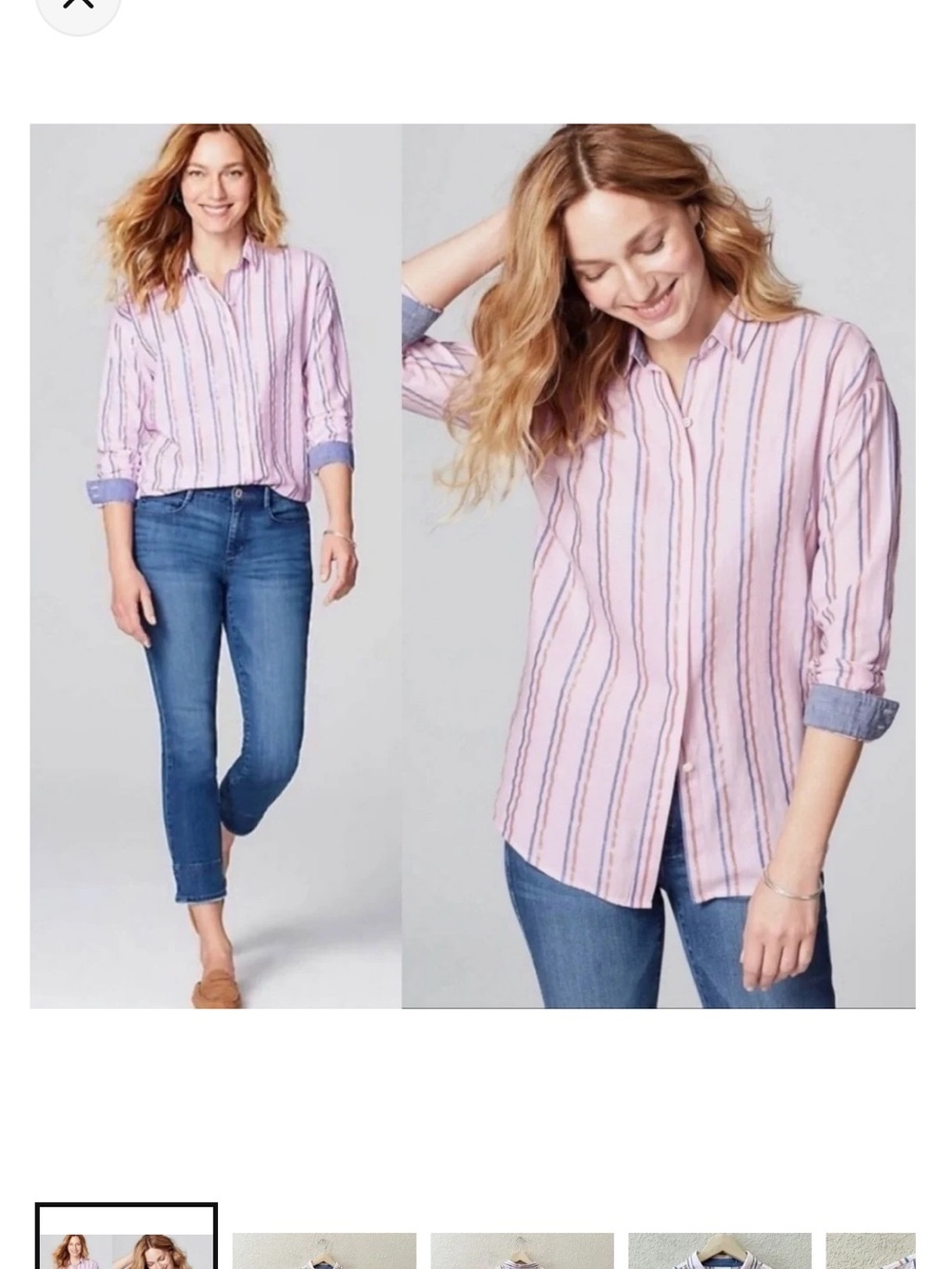 J. Jill Pink Multi-Stripe metallic Button Down Shirt